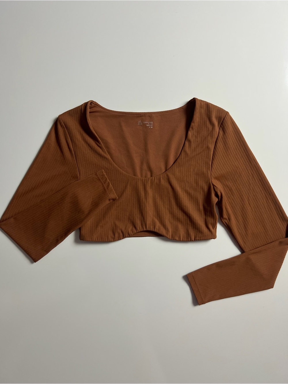 Aerie Offline Super Cropped Long Sleeve, Orange Brown, Size M